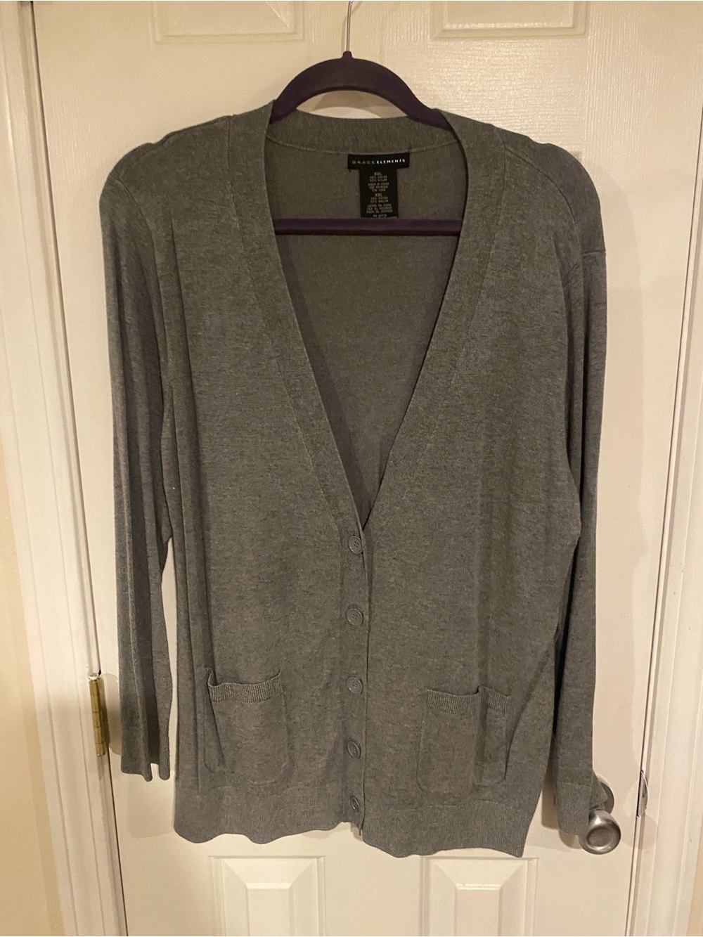 Grace Elements Women's Gray V-Neck Button Cardigan